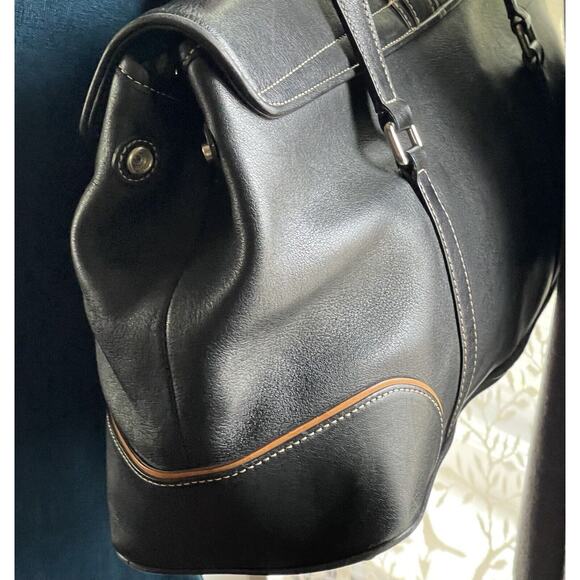 Vintage COACH Hampton 9268 Black Leather Tan Trim Carryall Satchel Y2k - Picture 5 of 16